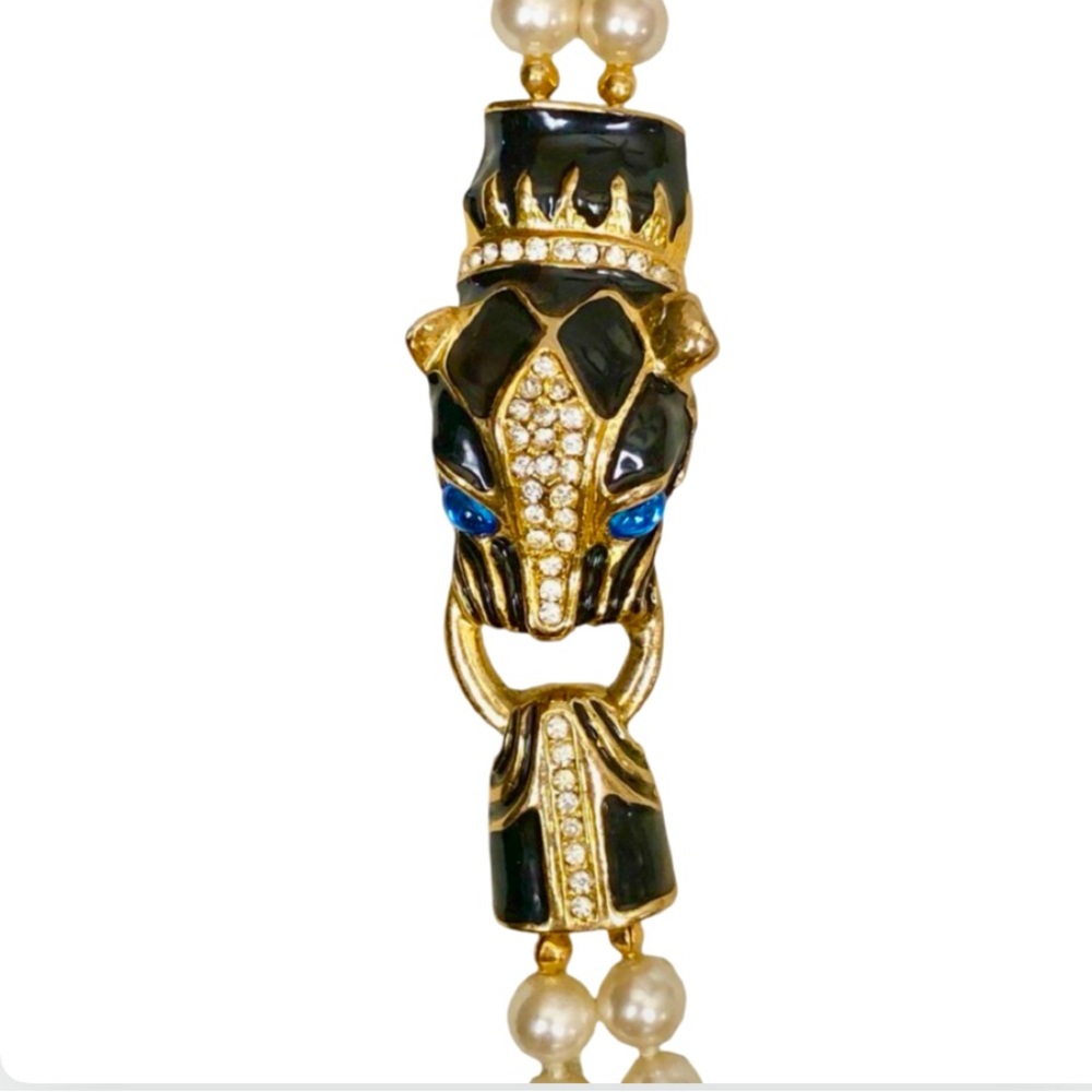 Park Lane Panther Jaguar Double Strand Faux Rhinestone Necklace Gold Tone - Picture 2 of 16